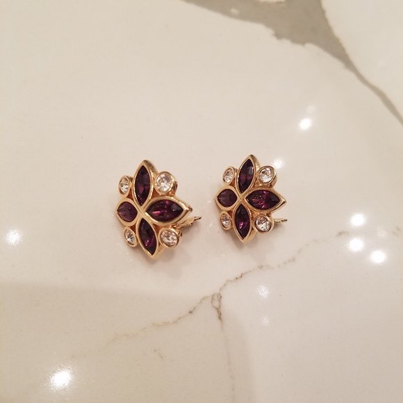 S.A.L.O purple/clear crystal gold tone earrings - Picture 6 of 11